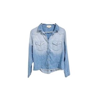 Cloth & Stone Blue Ombre Corduroy Raw Hem Button-Up Long Sleeve Shirt Top Size S